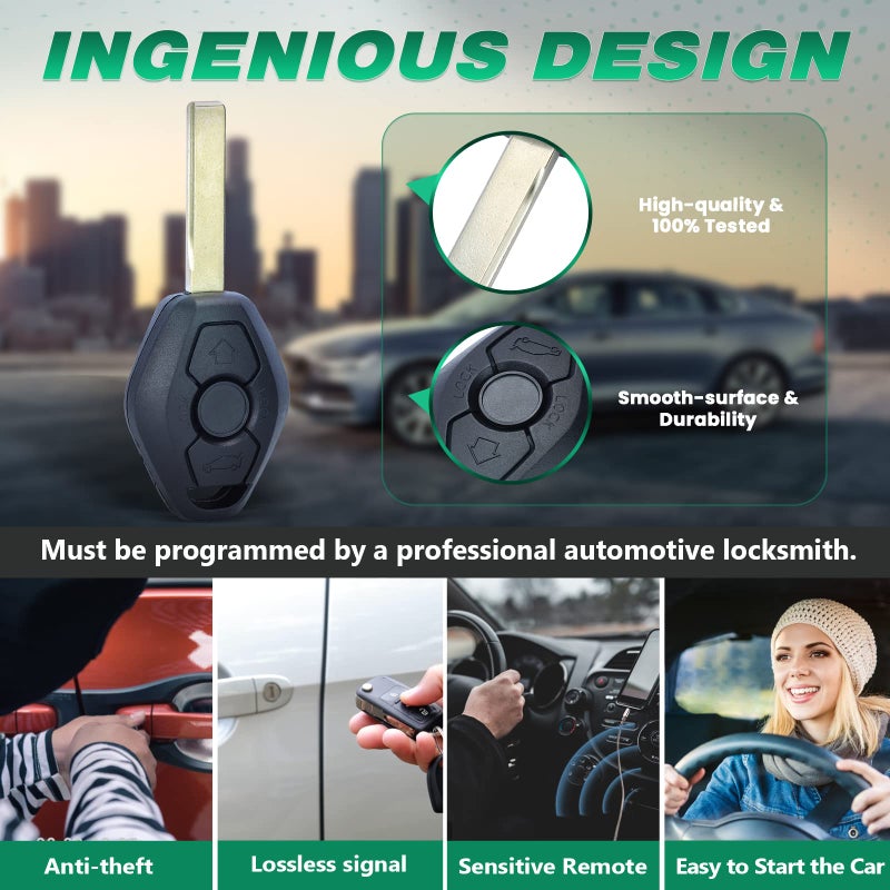 Beefunny 315/433MHz Adjustable ID44 Chip EWS System Remote Car Key Fob 3 Button for BMW 325 330 318 525 530 540 E38 E39 E46 M5 X3 X5 (1) - Image 5